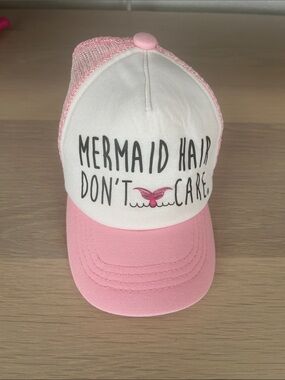 White & Pink 'Mermaid Hair Don't Care' Trucker Hat - 6-28 months